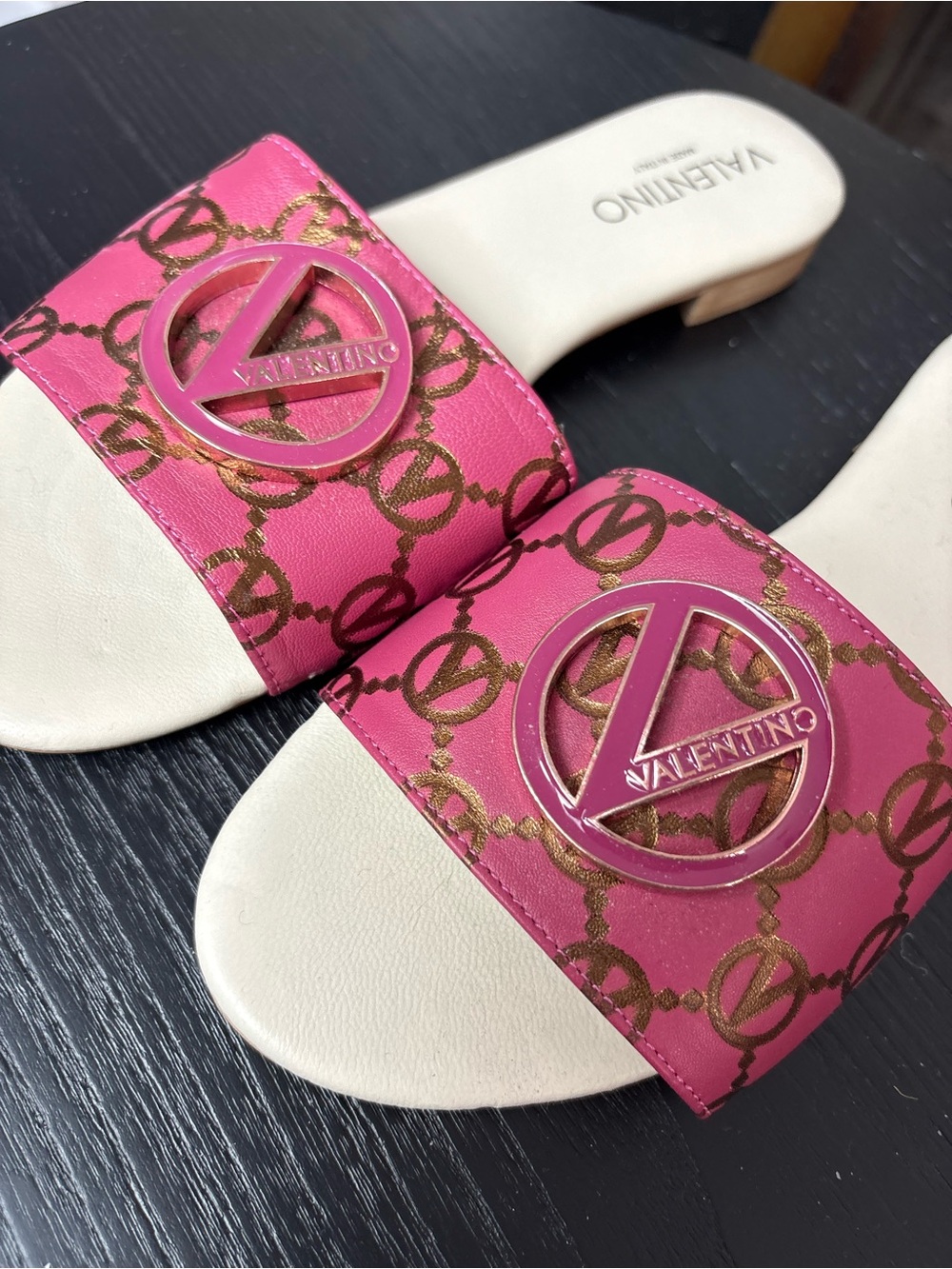 Valentino Pink Logo Slide Mules with Cream Insole - Picture 3 of 5